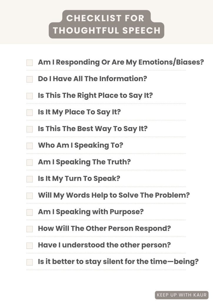 Checklist for thinking before speaking